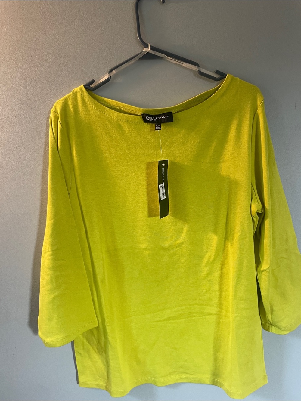 Jones New York Women’s Lime Green Boatneck 3/4 Sleeve Top XL NWT
